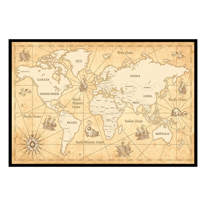 Affiche encadrée carte du monde vintage Affiche + cadre en métal - Noir