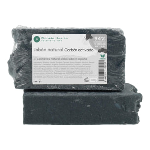PLANETA HUERTO | Jabón Natural de Aceite de Oliva y Carbón Activado 100 g | Purificante y Detox | Limpieza Profunda