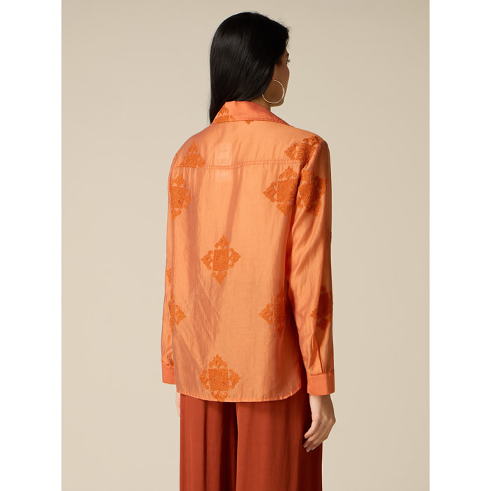 Oltre - Blusa mezcla lyocell con bordados - Naranja sol