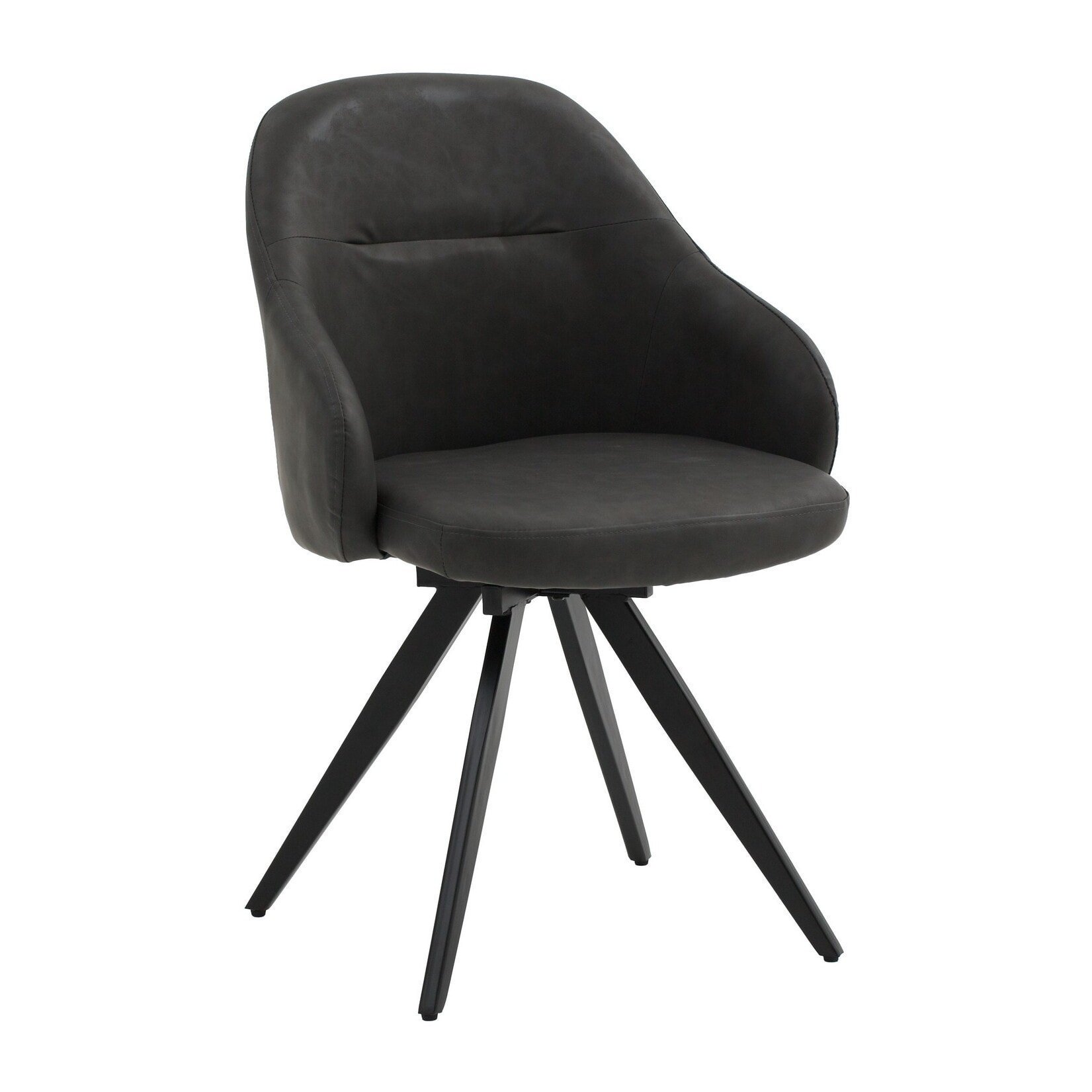 Set di 4 sedie girevoli COVENT in similpelle antracite e gambe in metallo nero, con braccioli