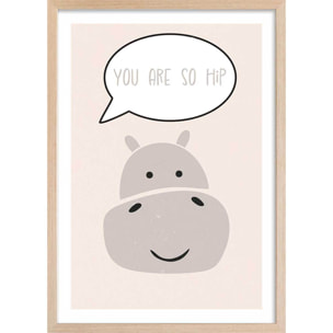 Affiche enfant hippo Affiche + cadre en bois - Chêne