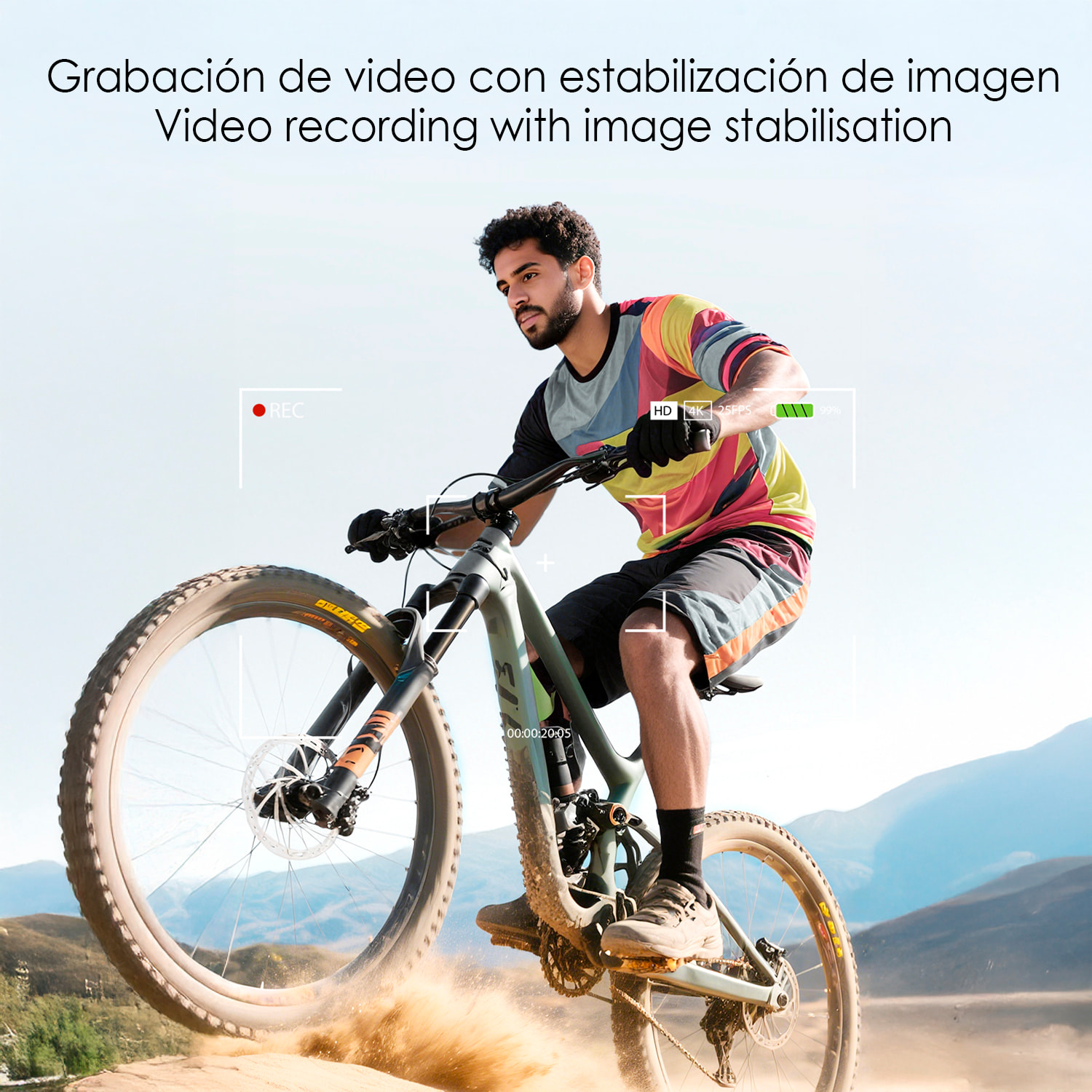 Occhiali intelligenti E3. Con una camera da 8MPX, video in 1080p, traduttore AI in tempo reale e controllo di musica/chiamate. Con lenti scure e trasparenti.