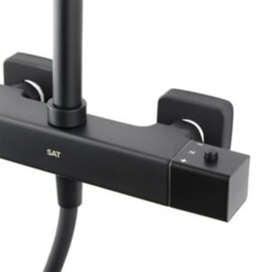 Set de douche avec mitigeur thermostatique + douche de tête + douchette 3 jets, noir mat (SATSSTZC)