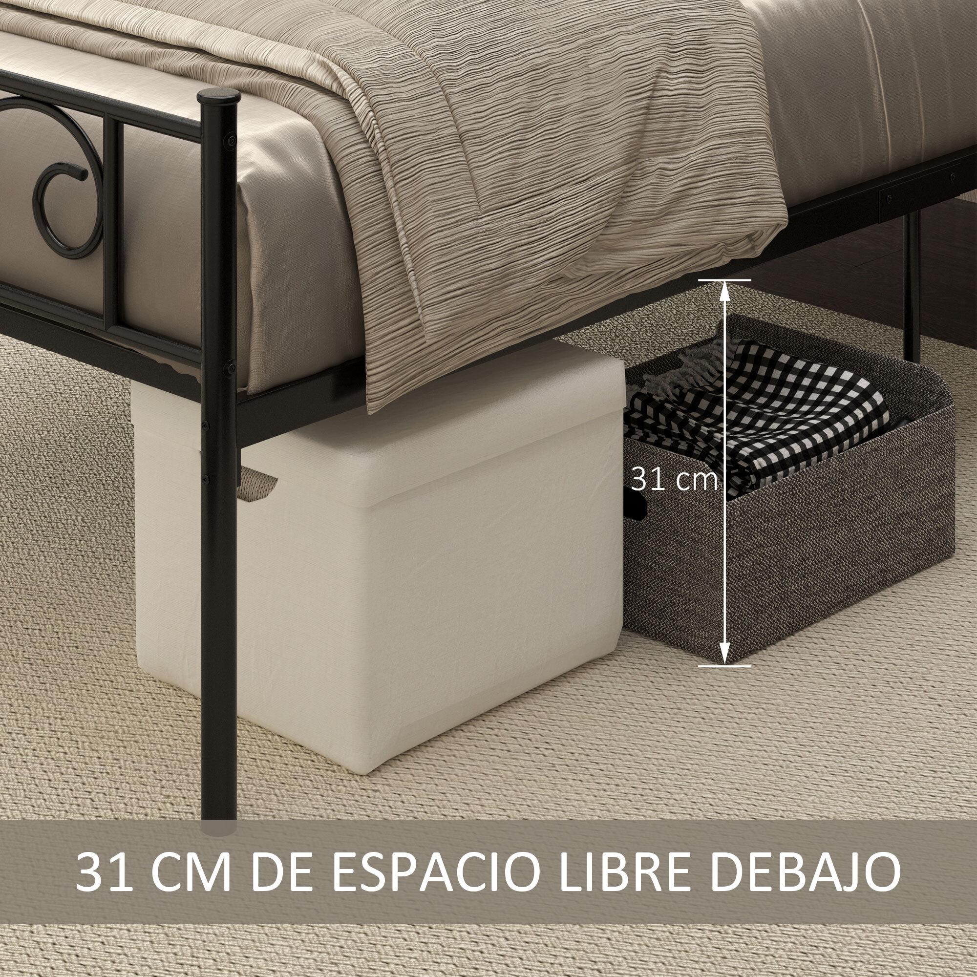 Marco de Cama Individual de Metal 31 cm para Colchón 90x190 cm con Cabecera Forma de Mariposa Estructura de Cama con Espacio Bajo de Almacenamiento 95x196x100 cm Negro