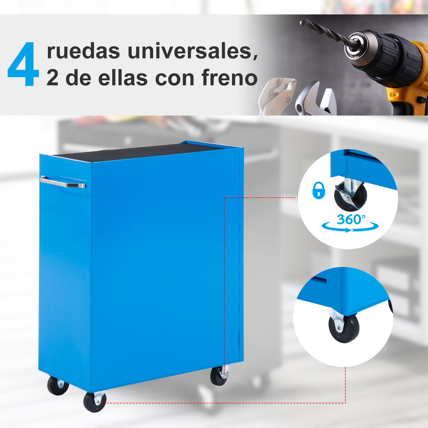 HOMCOM Carro Caja de Herramientas Taller Movil 5 Cajones 4 Ruedas Cerradura Color Azul