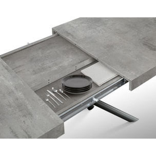 Tavolo CARRARA in legno, finitura grigio cemento e base in metallo verniciato antracite, allungabile 140x90 cm - 220x90 cm
