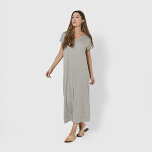 Vestido largo viscosa liso gris