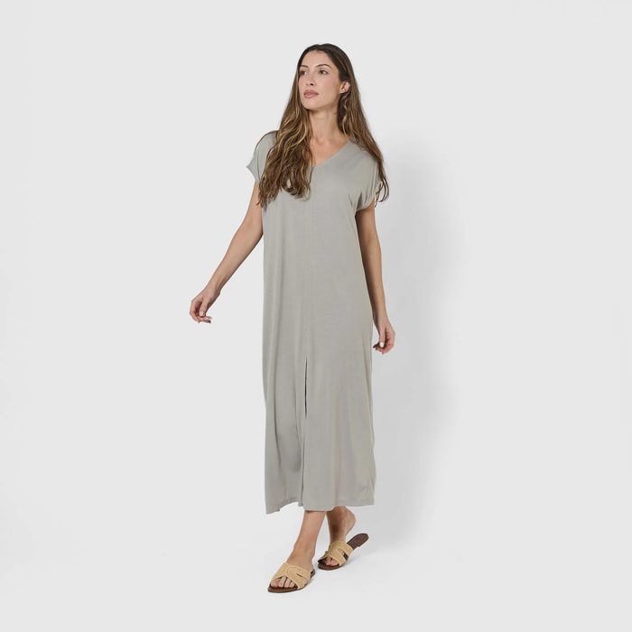 Vestido largo viscosa liso gris