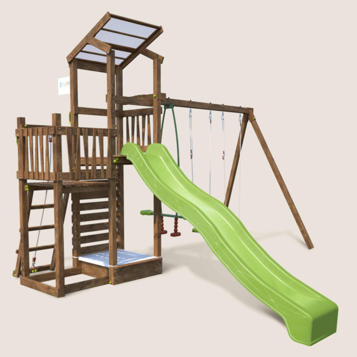 Aire de jeux pour enfant 2 tours avec portique et mur d'escalade - FUNNY Swing & Climbing 150