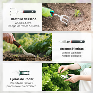 Juego de Herramientas para Jardín de 9 Piezas Robusta Juego de Herramientas Jardinería de Aluminio con Tijeras de Podar con Bloqueo Seguro y Bolsa de Jardín Ligera para Mujeres y Hombres