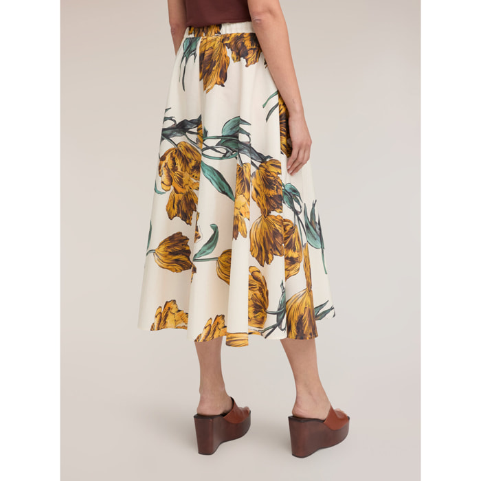 Motivi - Gonna svasata in popeline con stampa - Bianco
