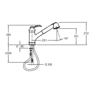 Robinet cuisine bas avec douchette extractible   Fairfax chrome