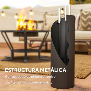 Juego Utensilios Chimenea de 4 Piezas, Juego de Accesorios para Chimenea de Metal con Escoba, Pala, Atizador y Cubo, 20x20x65 cm, Negro y Plateado