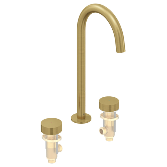 Pack mitigeur lavabo 3 trous XL Grands Boulevards laiton brossé avec mécanisme complet