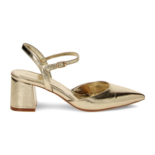 Décolleté slingback oro laminate, tacco 6 cm