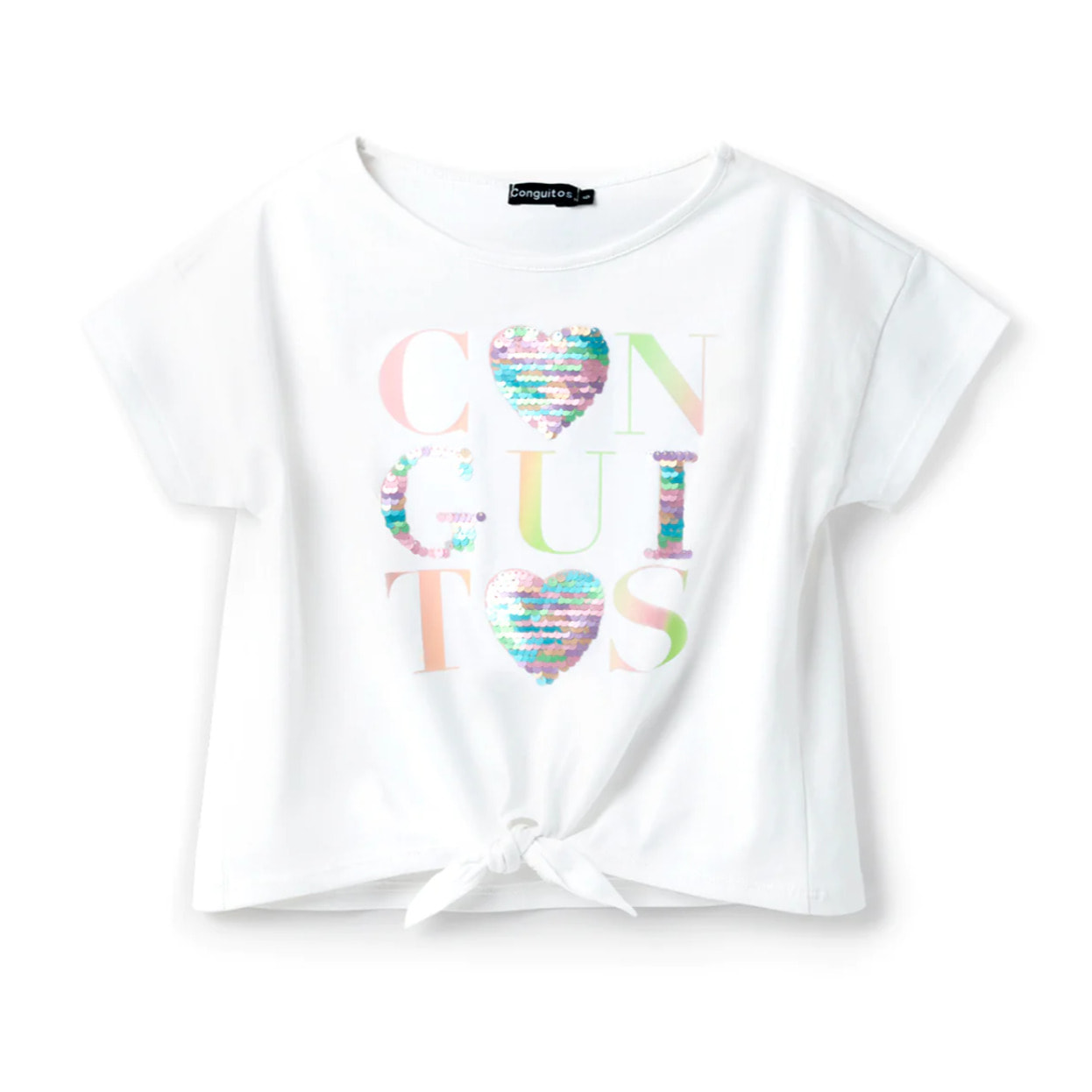 Camiseta Lentejuelas Corazones Blanco