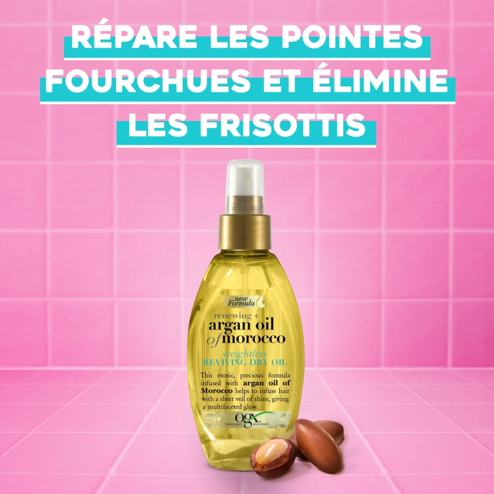 OGX Huile Sèche Huile d'Argan du Maroc, 118ml – Huile cheveux réparatrice contre les pointes fourchues et les frisottis – Soin c