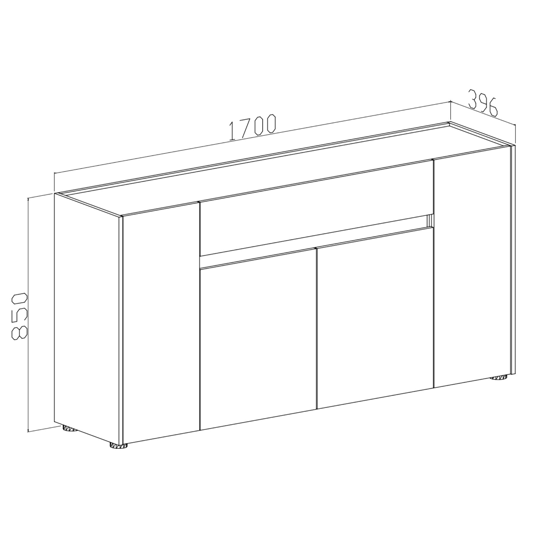 Credenza Moderna Madia In Melaminico Con 4 Ante E 1 Cassetto Mobile Contenitore Sala Pranzo Soggiorno Design Senza Maniglie 170x85x40 cm Noce Chiaro