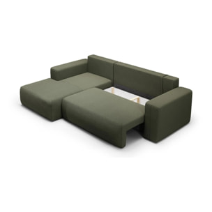 NALA - Canapé d'angle gauche convertible 4 places en tissu vert kaki