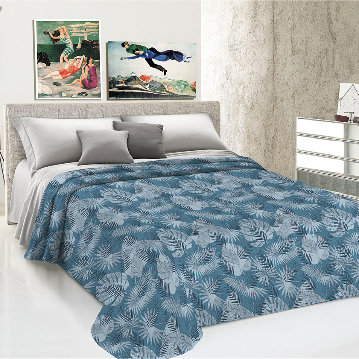 Copriletto di cotone tropical ottanio