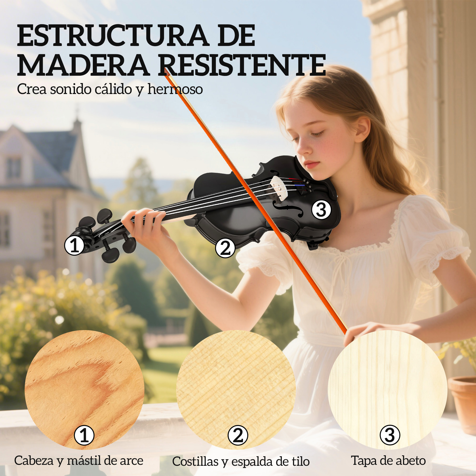 Violín 4/4 de Tamaño Completo de Madera, Set de Violín para Principiantes, Adultos y Niños, con Estuche Ligero, Arco, Colofonia, Afinadores, Cuerdas y Soporte para Hombro, Negro