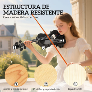 Violín 4/4 de Tamaño Completo de Madera, Set de Violín para Principiantes, Adultos y Niños, con Estuche Ligero, Arco, Colofonia, Afinadores, Cuerdas y Soporte para Hombro, Negro