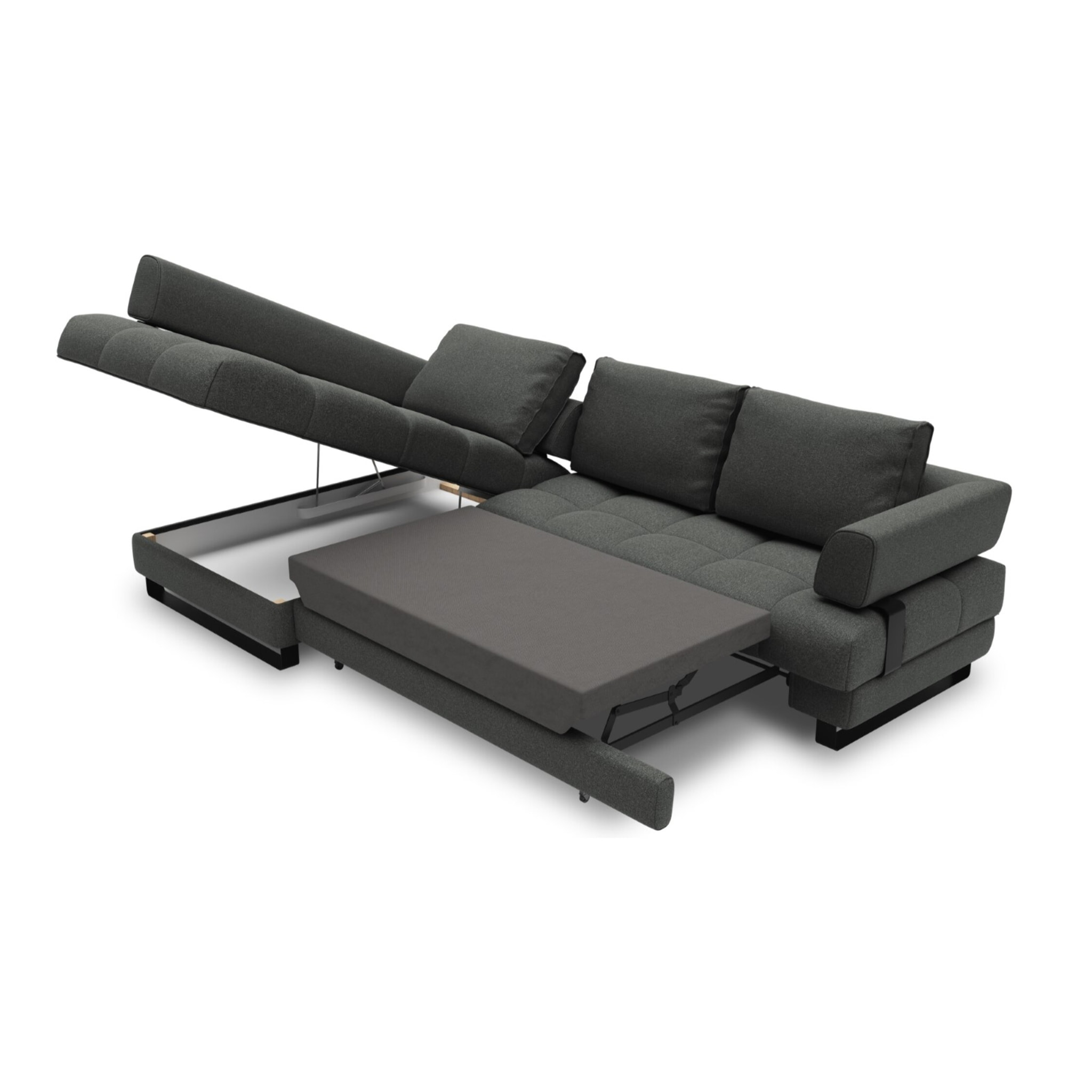Canapé d'angle gauche convertible avec coffre de rangement "Clinton" 5 places en tissu structurel gris foncé
