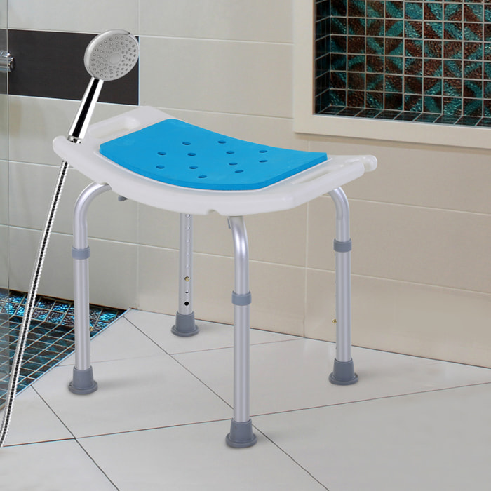Siège de douche réglable en hauteur tabouret de douche ergonomique pieds antidérapants charge max. 135 Kg alu HDPE blanc bleu