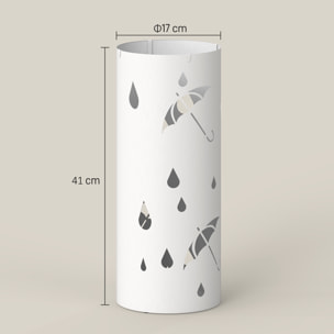 Porte-parapluie design - support parapluie H.41cm - 4 crochets, bac à eau - acier blanc