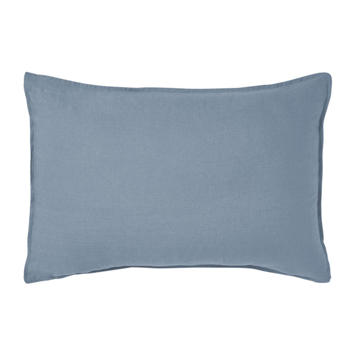 Taie d'oreiller unie en lin lavé, Made in France, NOUVELLE VAGUE , Bleu cascade