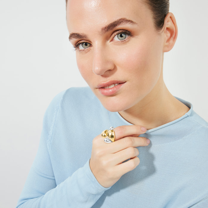 Anillo Towio acabado plata y oro amarillo 18k