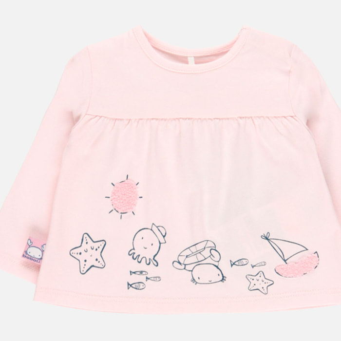 Camiseta larga de nadÃ³ niÃ±a estampada, cuello redondo, rosa