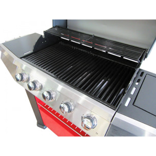 Barbecue gas 4 bruciatori + 1 laterale, colore rosso, cm 156 x 58 x h121