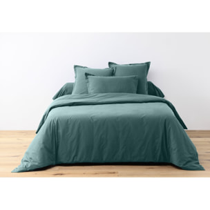 Parure Housse De Couette + 1 taie 100% Coton 57fils Bleu Canard