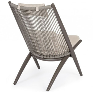 Set di 4 poltrone ALOHA in alluminio marrone e intreccio di corda marrone, con cuscini