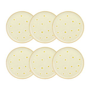 Lot de 6 assiettes plates 26cm en grès beige à motif marguerite MARGUERITE