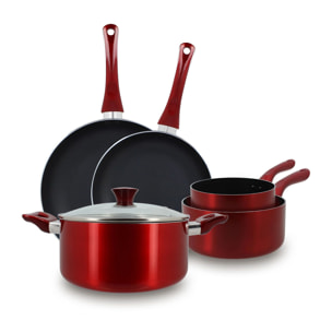 Batterie de cuisine 6 pièces aluminium rouge - tous feux CERISE