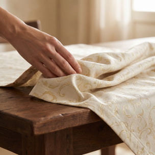 Tovaglia jacquard lurex in poliestere - PANNA/ORO