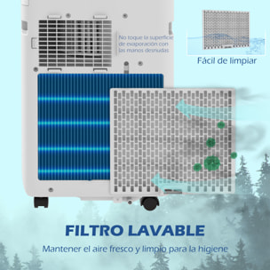 Aire Acondicionado Portátil 5 en 1 10000 BTU 2900W Enfriador Ventilador Deshumidificador 26 L/Día con Control Remoto Pantalla LED Temporizador 24h para Habitación 22m² 33x28x70,4 cm Blanco