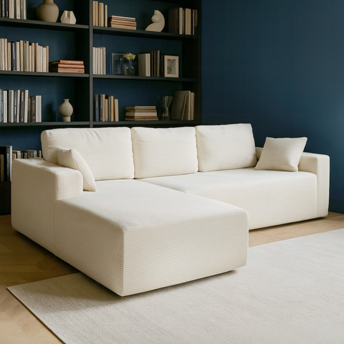 PRESTON Canapé d'angle 3 places en velours côtelé beige