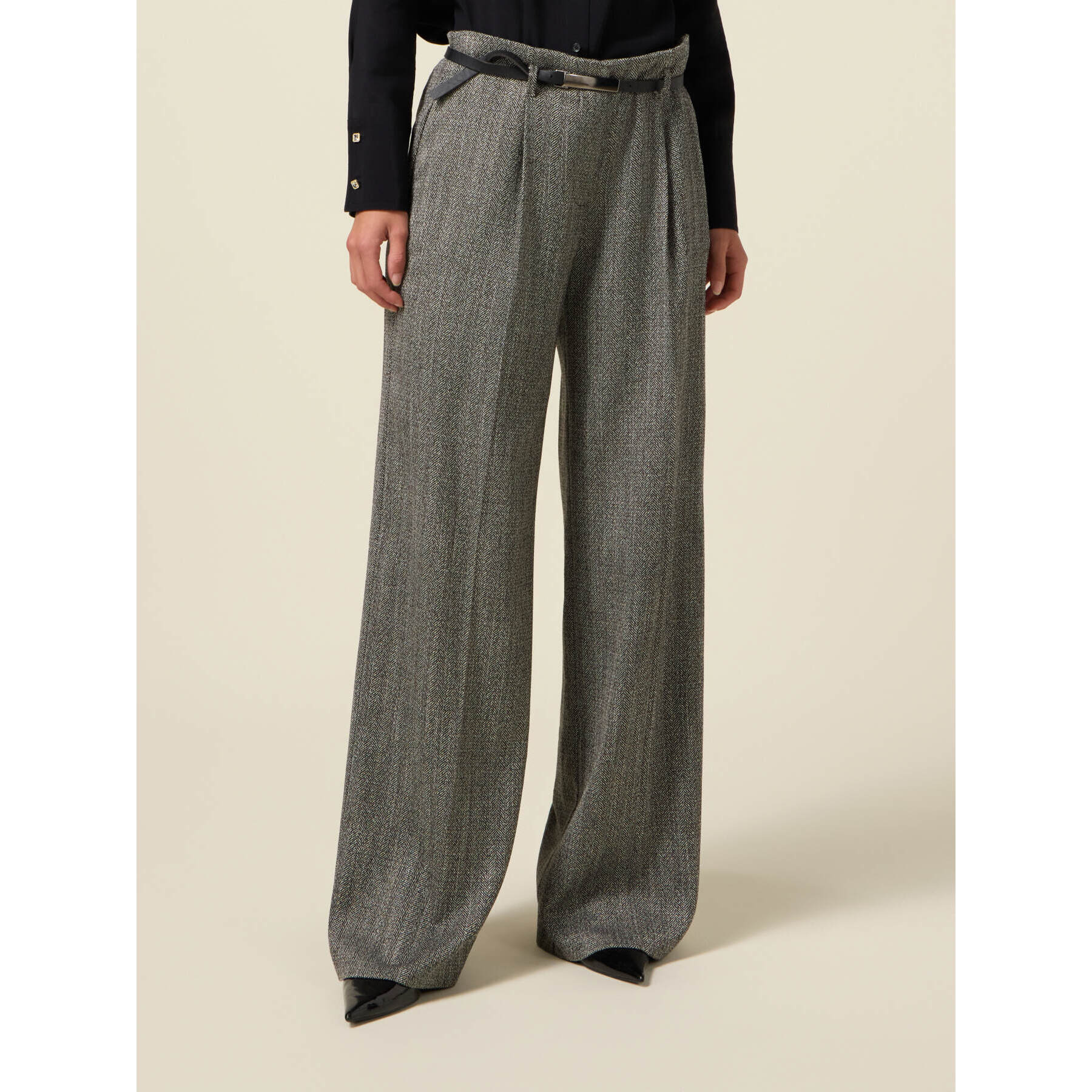 Oltre - Pantalones palazzo de franela a rayas - Gris