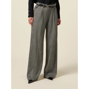 Oltre - Pantalones palazzo de franela a rayas - Gris