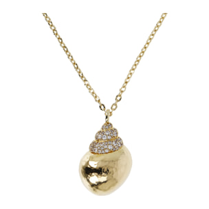 Collana Catena Forzatina Diamantata con Ciondolo Conchiglia e Pavé in Cubic Zirconia