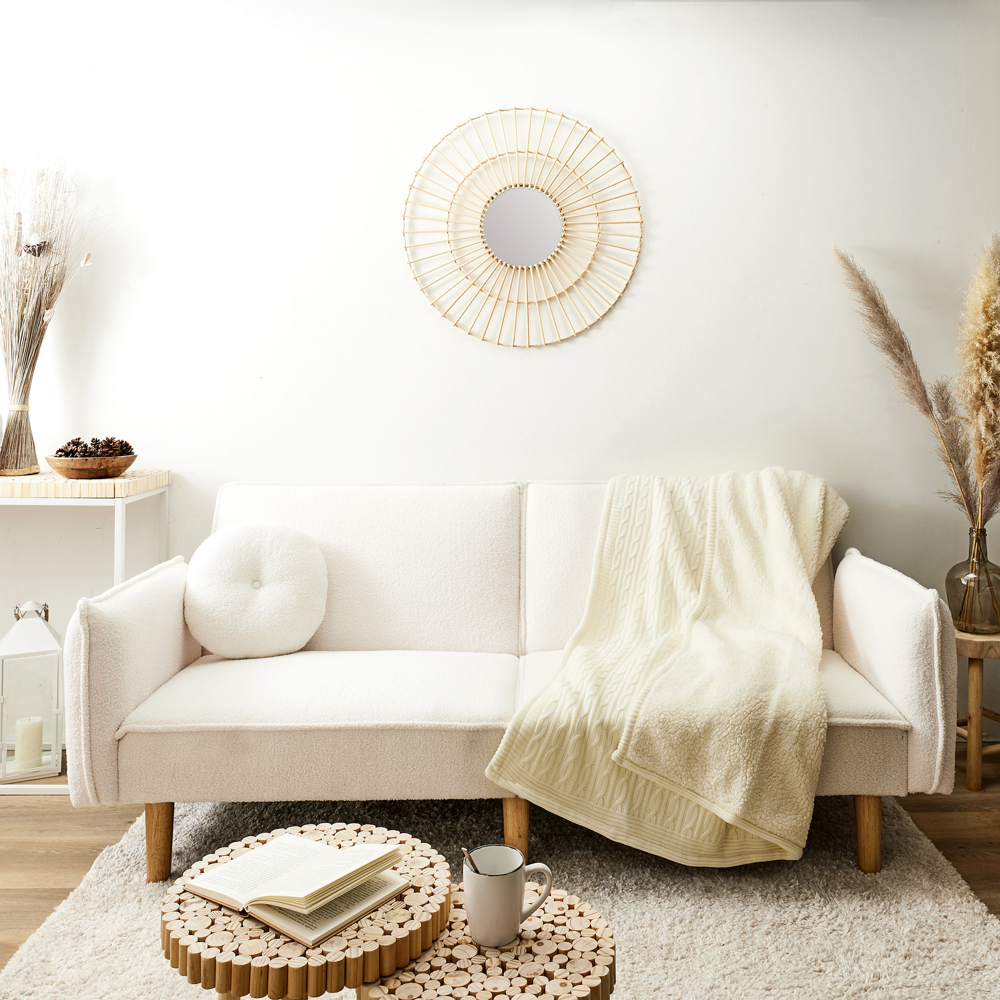 Plaid - HOME DECO FACTORY - Torsade - Effet Sherpa - Beige