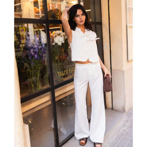 Pantalón recto de mujer fluido con cierre frontal