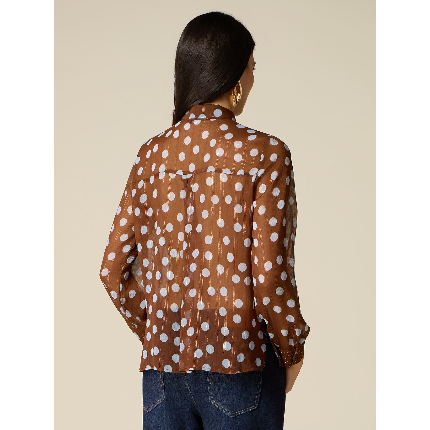 Oltre - Camicia a pois con fiocco - Marrone