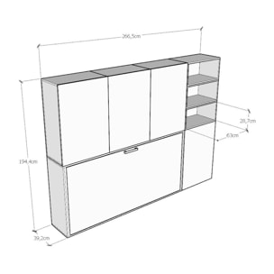 Armoire lit escamotable horizontal 1 couchage 85 Kando avec matelas composition F Frêne Blanc