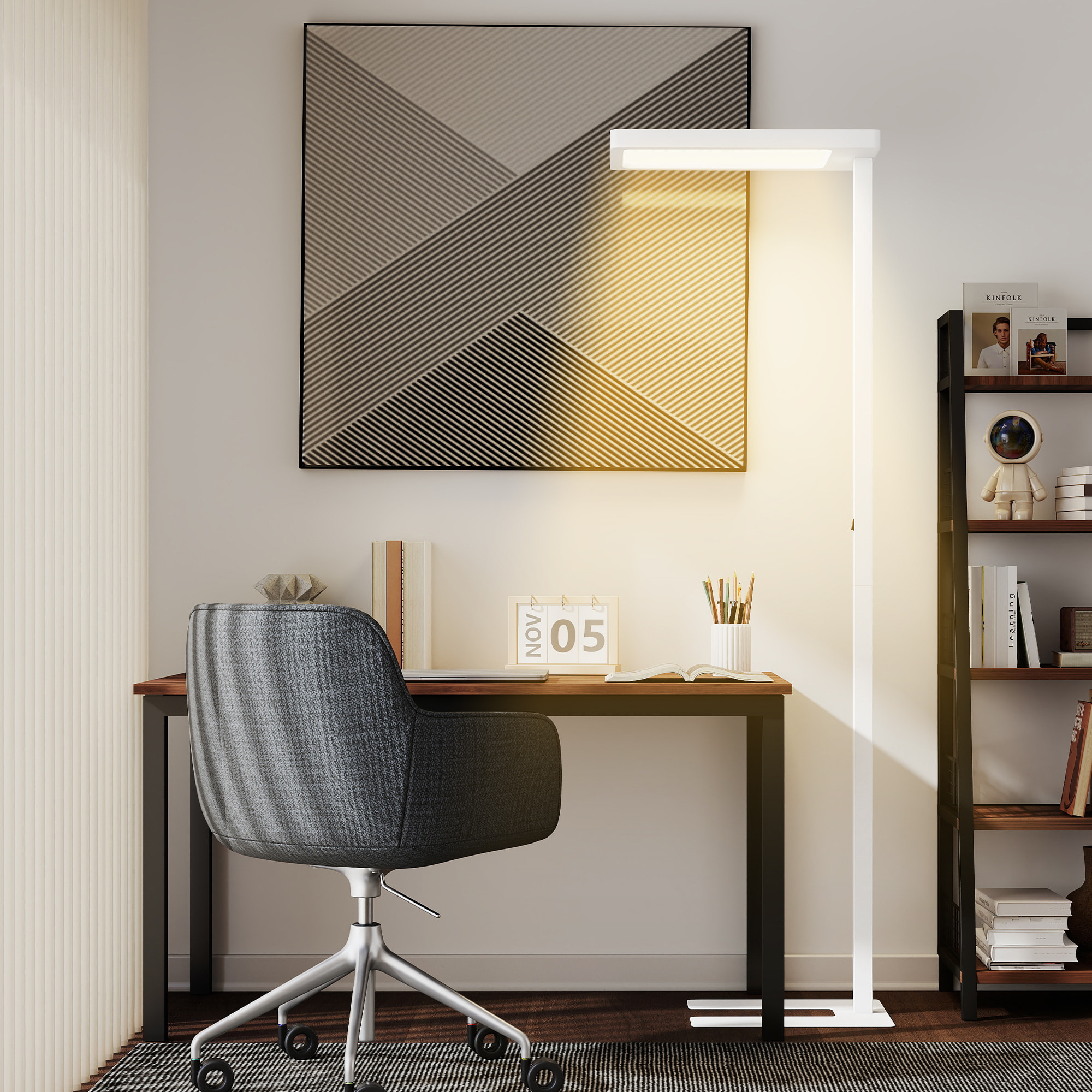 Lampadaire LED dimmable sur pied de bureau 1560LM 40W H.196cm spectre complet réglable télécommande blanc