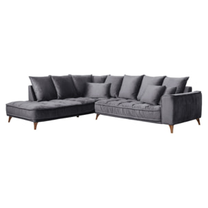Canapé d'Angle Gauche Velours Altamo, 4 Places, Housse Déhoussable, Style Scandinave