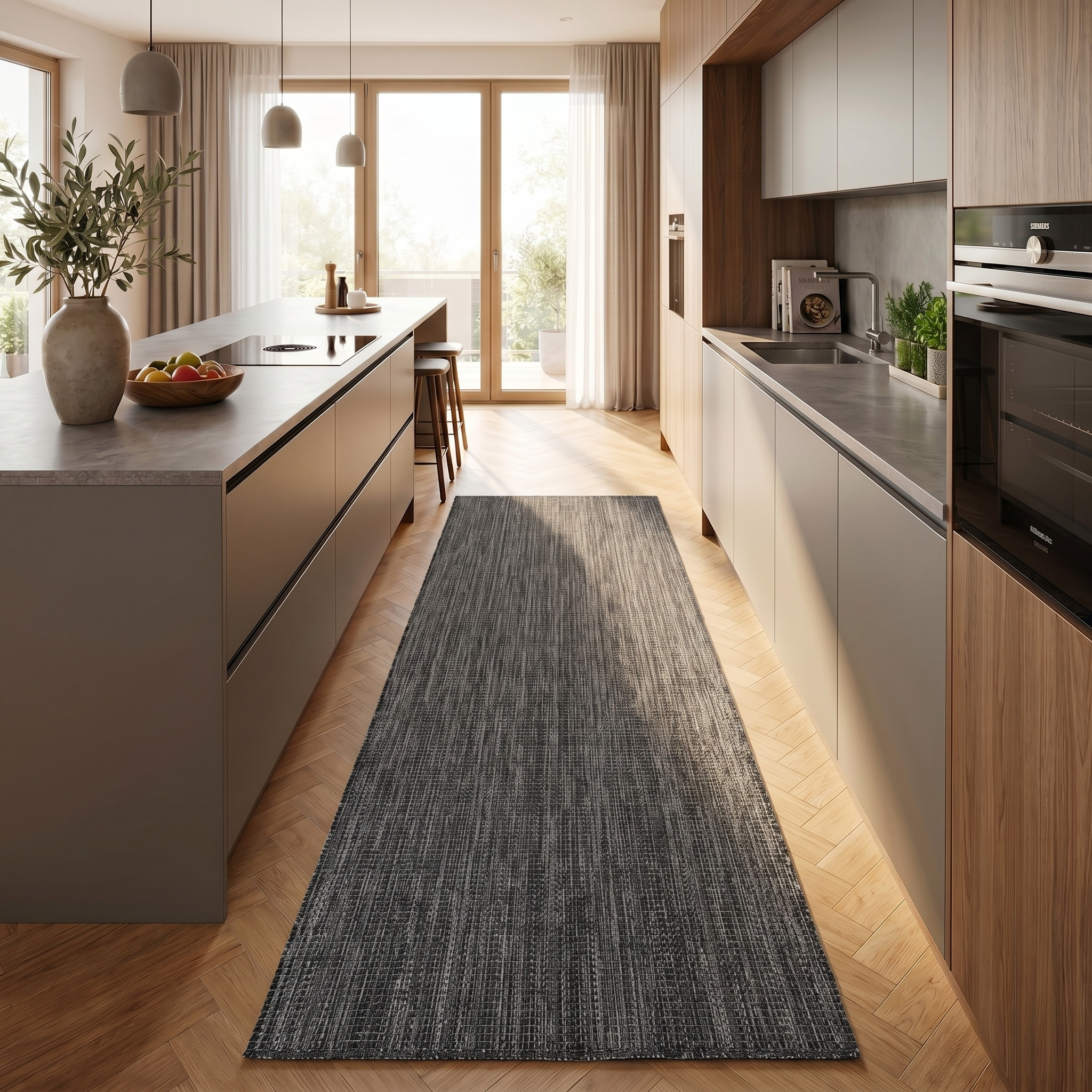 MIRA - Tapis intérieur/extérieur noir à aspect naturel